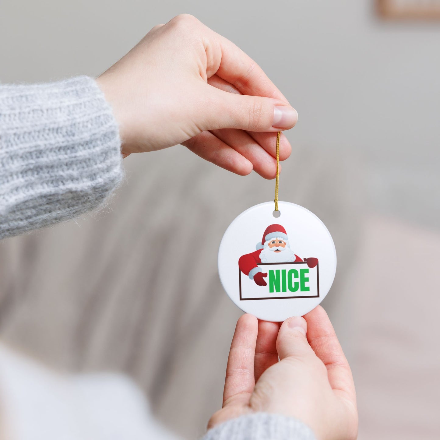 Santa NICE Ceramic Ornament – Funny Christmas Gift for Him or Her, Glossy Holiday Tree Decor