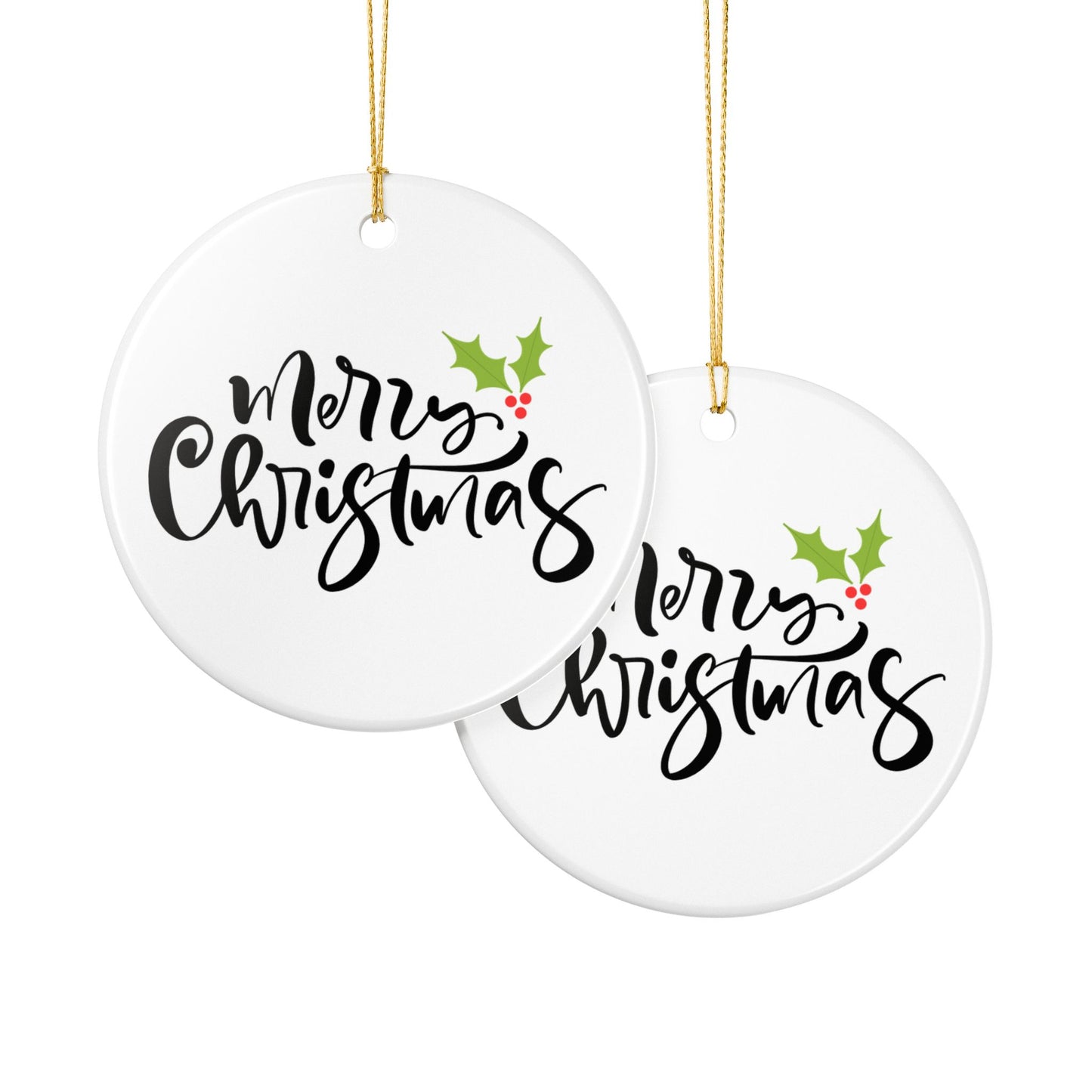 Merry Christmas Ceramic Ornament – Minimalist Holly Tree Decoration Gift for Her