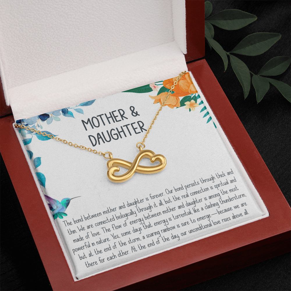 Endless Love Mother Daughter Necklace – Heart Infinity Symbol, 14k White Gold or 18k Yellow Gold Finish, Adjustable Cable Chain, Gift for Mom or Daughter, Special Bond Jewelry