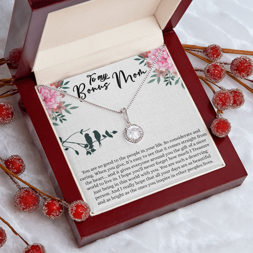 Bonus Mom Gift For Mothers Day, Bonus Mom Necklace, I Treasure Being With You - Eternal Hope Necklace With Inspiring Message Card