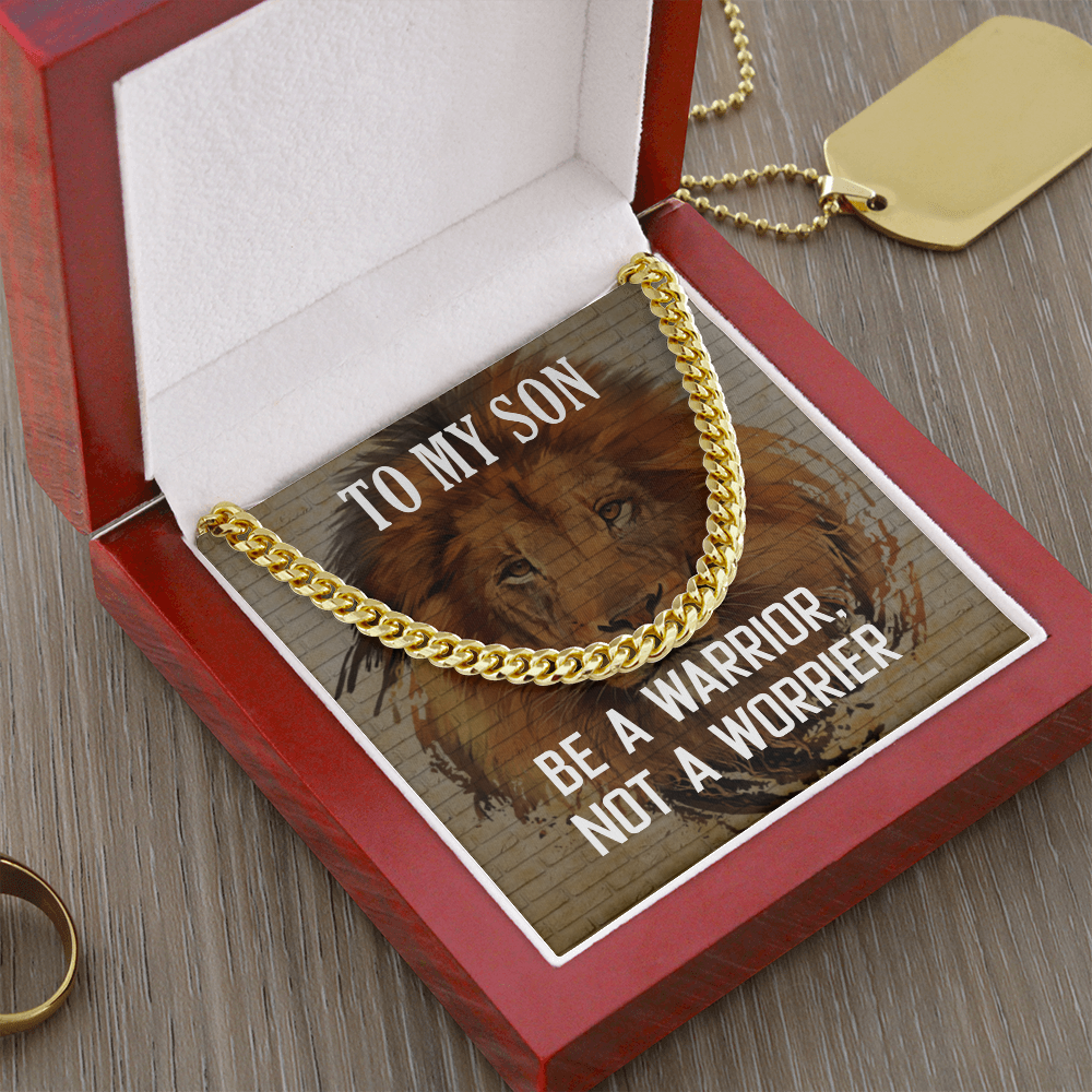Cuban Link Chain Necklace Gift For Son, To My Warrior Son, Father Son Gift, Gift for Son from Mother, Son 21st Birthday, Message Card Necklace by Best Gifts 305