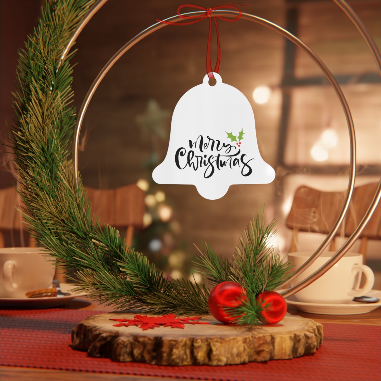 Merry Christmas Ornament Gift – Metal Holiday Decoration for Her – Festive Double-Sided Keepsake