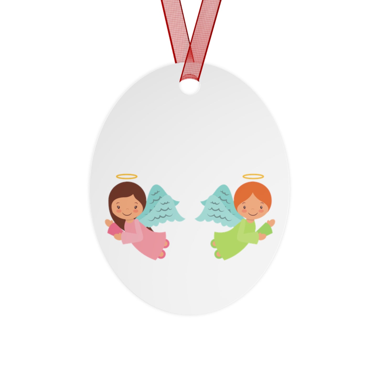 Pastel Angel Ornament – Bell Shape – Hand-Painted, Durable Aluminum with Red Ribbon – Ideal Christmas Gift for Kids, Holiday Décor, or Keepsake