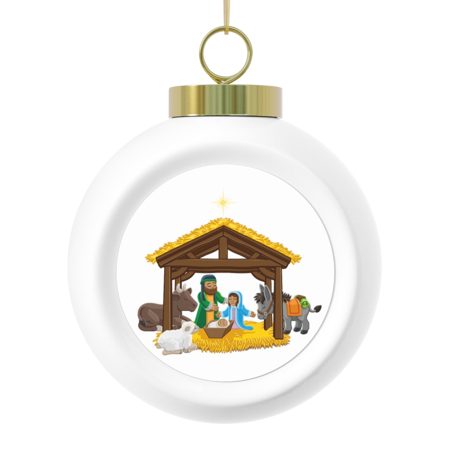 Nativity Scene Ceramic Christmas Ball Ornament – Faith Holiday Gift for Her – Vintage Keepsake