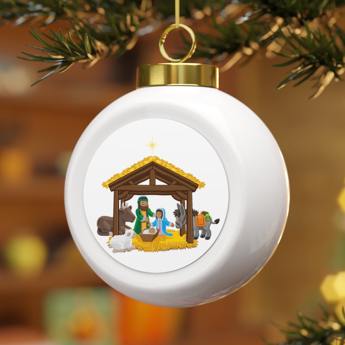 Nativity Scene Ceramic Christmas Ball Ornament – Faith Holiday Gift for Her – Vintage Keepsake