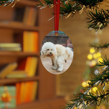 Funny Pooping Dog Bell-Shaped Ornament – Hilarious Pet Lover Christmas Decor – Metal Holiday Keepsake with Red Ribbon (Durable Aluminum, Double-Sided Printing)