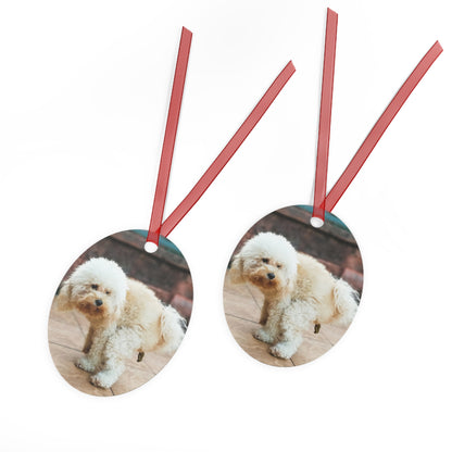 Funny Pooping Dog Bell-Shaped Ornament – Hilarious Pet Lover Christmas Decor – Metal Holiday Keepsake with Red Ribbon (Durable Aluminum, Double-Sided Printing)