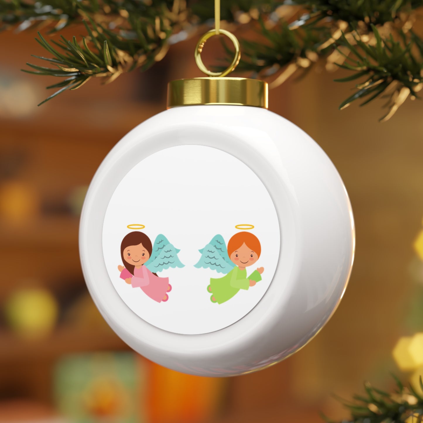 Angel Christmas Ball Ornament – Vintage Ceramic Holiday Keepsake with Gold Ribbon – Gift for Kids & Families