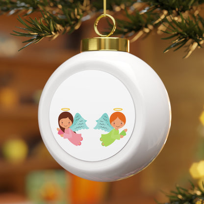 Angel Christmas Ball Ornament – Vintage Ceramic Holiday Keepsake with Gold Ribbon – Gift for Kids & Families