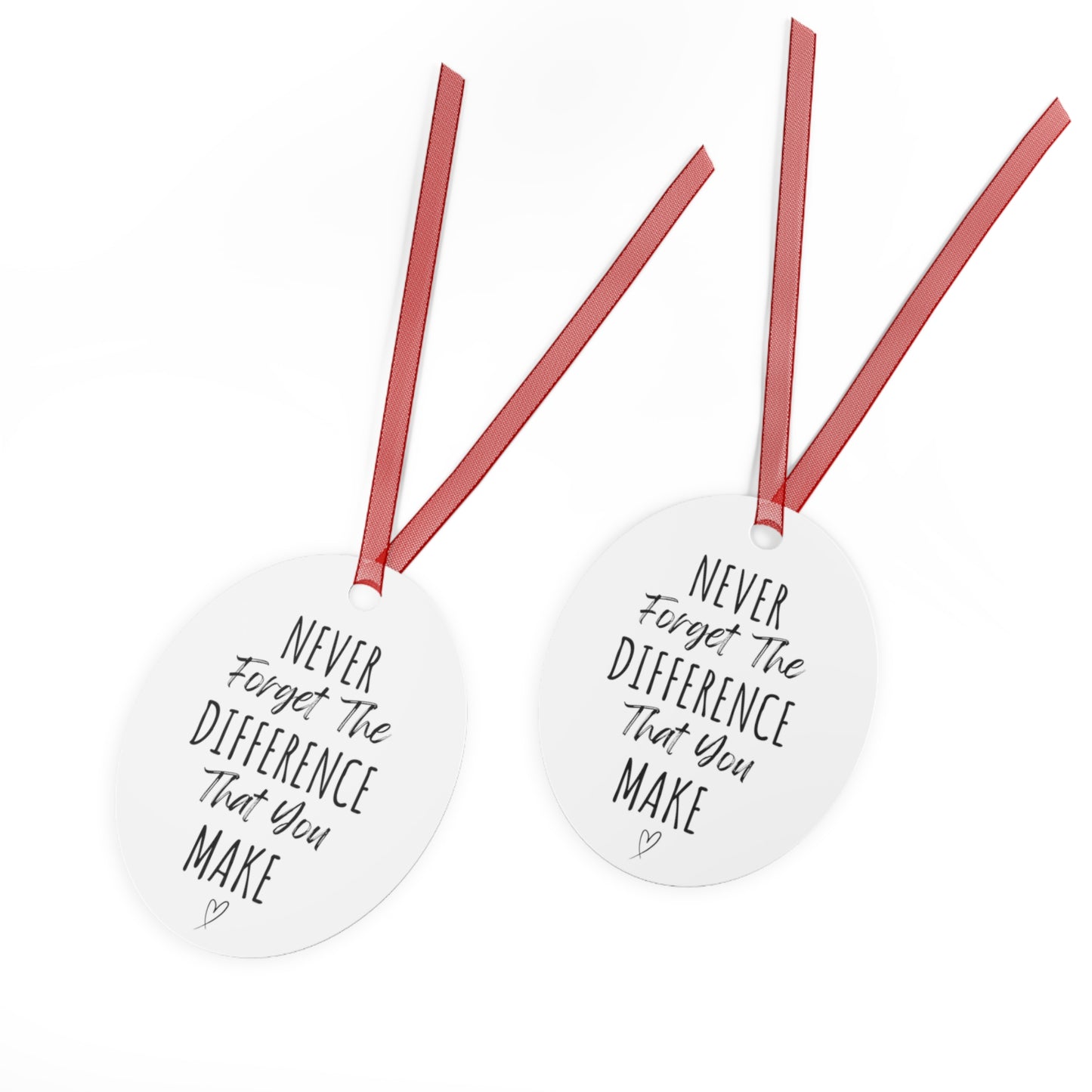 Never Forget The Difference You Make Bell Ornament | Inspirational Gift for Her | Motivational Metal Christmas Ornament | Heartfelt Holiday Decoration with Red Ribbon