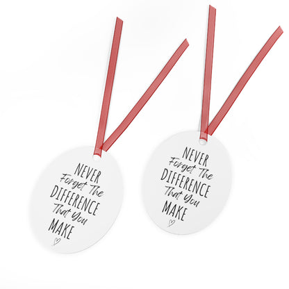 Never Forget The Difference You Make Bell Ornament | Inspirational Gift for Her | Motivational Metal Christmas Ornament | Heartfelt Holiday Decoration with Red Ribbon