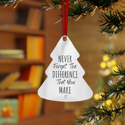 Never Forget The Difference You Make Bell Ornament | Inspirational Gift for Her | Motivational Metal Christmas Ornament | Heartfelt Holiday Decoration with Red Ribbon