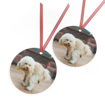 Funny Pooping Dog Bell-Shaped Ornament – Hilarious Pet Lover Christmas Decor – Metal Holiday Keepsake with Red Ribbon (Durable Aluminum, Double-Sided Printing)