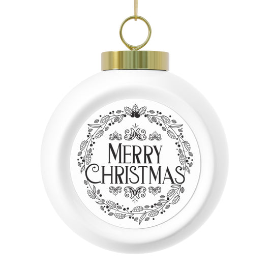 Merry Christmas Ceramic Ornament - Vintage-Inspired Holiday Decoration with Poinsettia Wreath or Christmas Tree & Gold Ribbon – Glossy Ceramic Bauble for Tree or Mantel