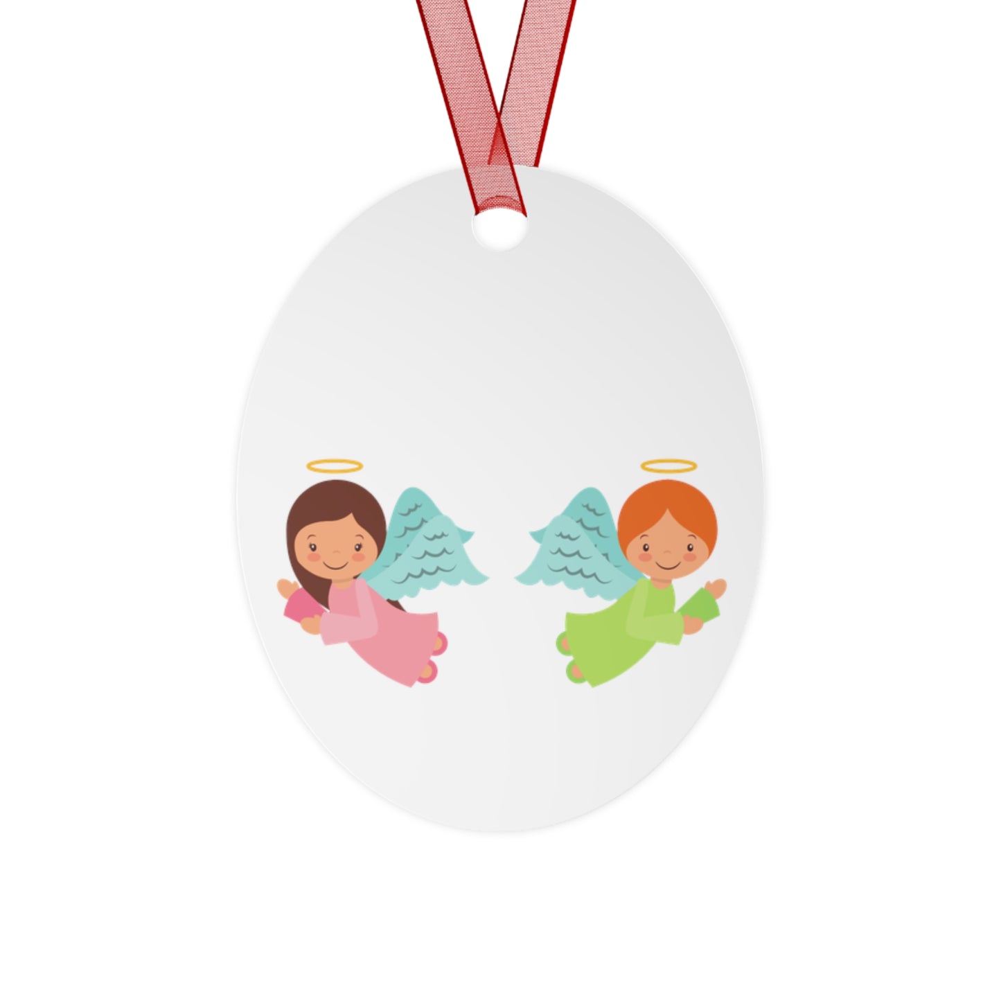 Pastel Angel Ornament – Bell Shape – Hand-Painted, Durable Aluminum with Red Ribbon – Ideal Christmas Gift for Kids, Holiday Décor, or Keepsake