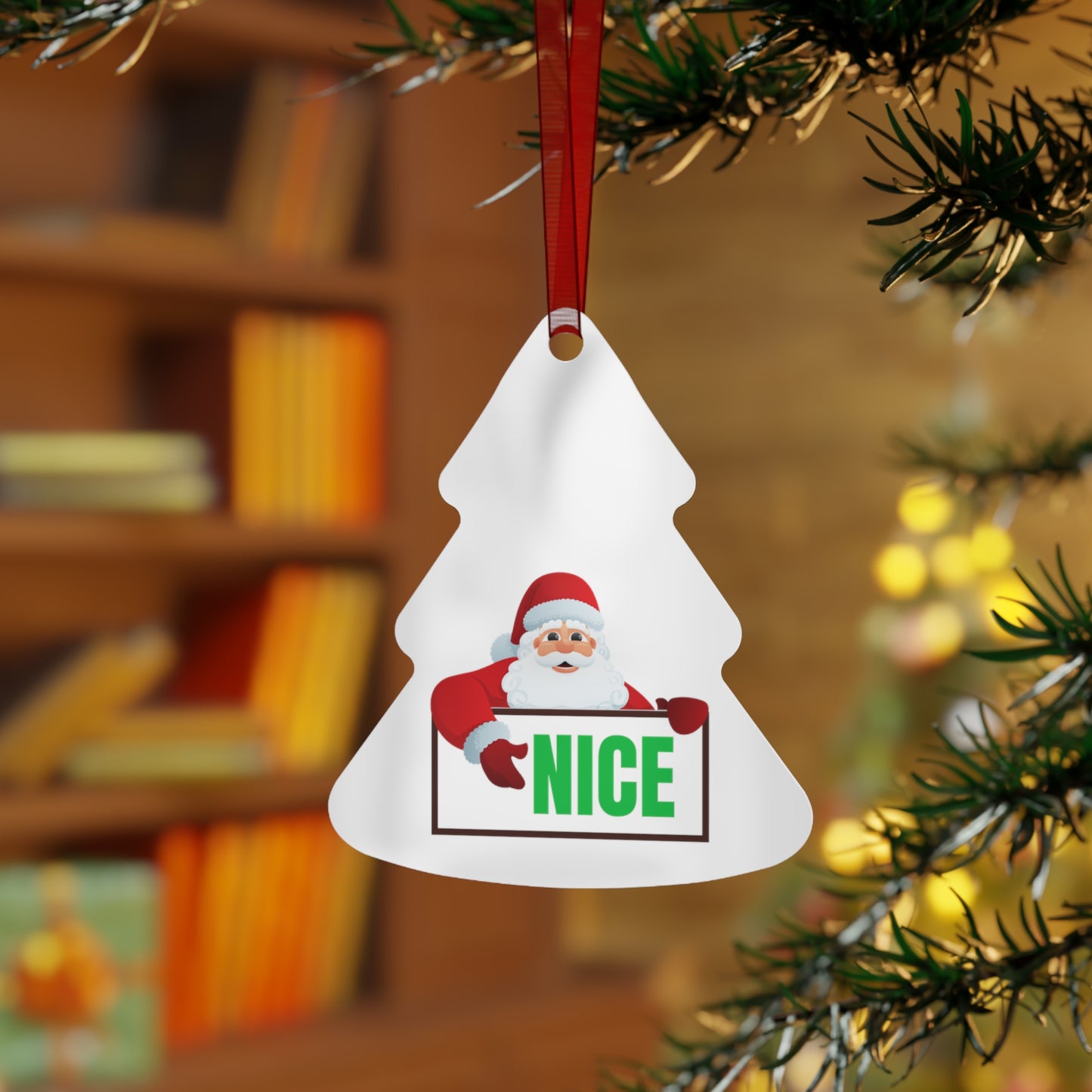 Santa NICE Metal Ornament – Funny Christmas Gift for Him or Her, Double-Sided Holiday Tree Decor