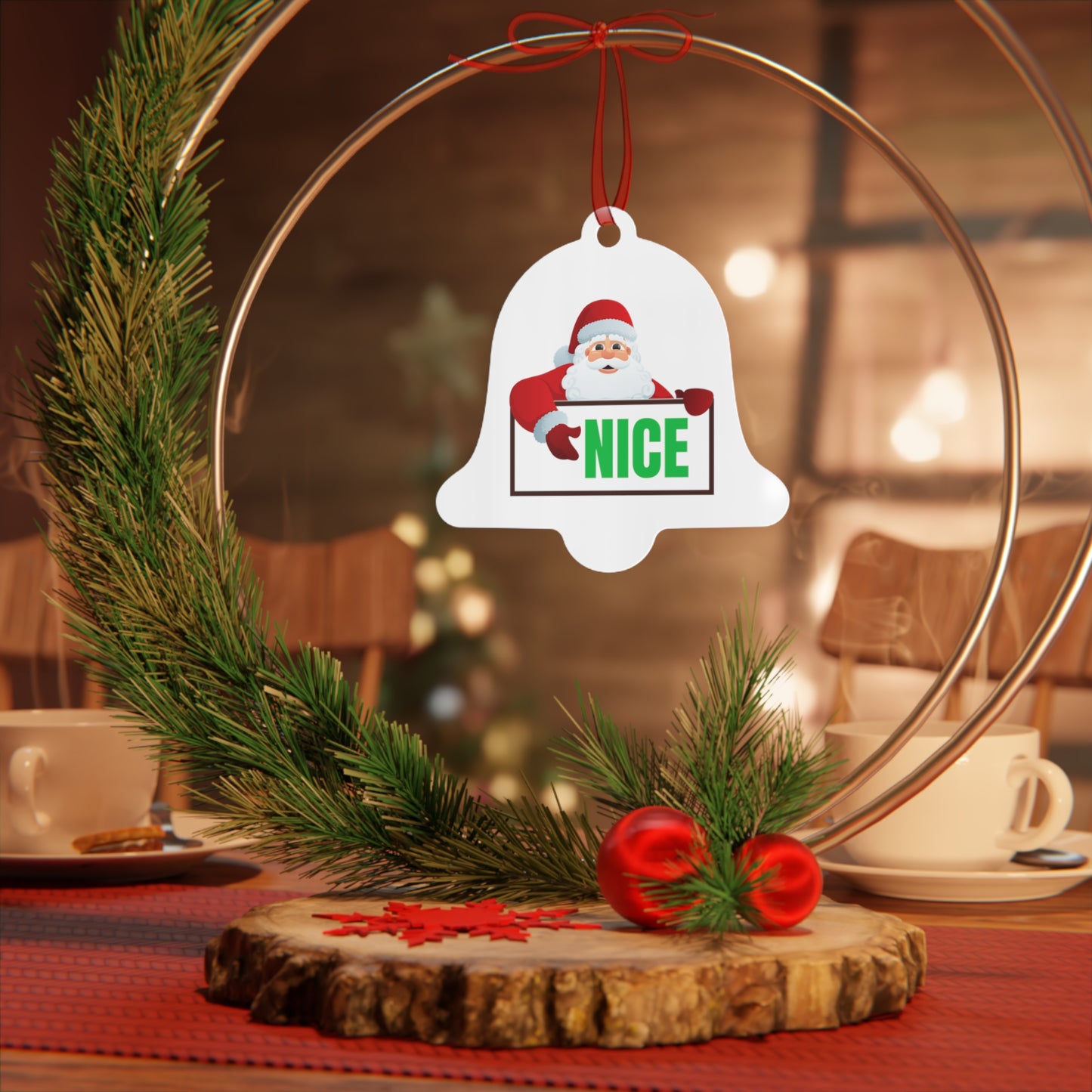 Santa NICE Metal Ornament – Funny Christmas Gift for Him or Her, Double-Sided Holiday Tree Decor