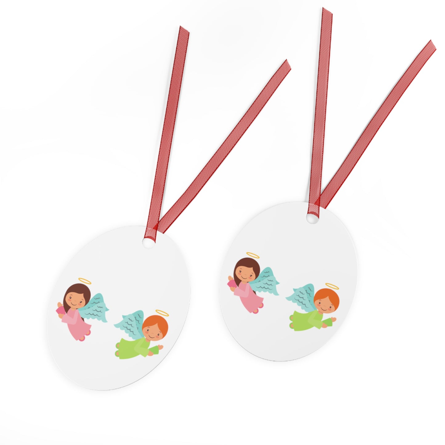 Pastel Angel Ornament – Bell Shape – Hand-Painted, Durable Aluminum with Red Ribbon – Ideal Christmas Gift for Kids, Holiday Décor, or Keepsake