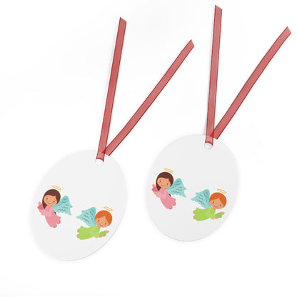 Pastel Angel Ornament – Bell Shape – Hand-Painted, Durable Aluminum with Red Ribbon – Ideal Christmas Gift for Kids, Holiday Décor, or Keepsake