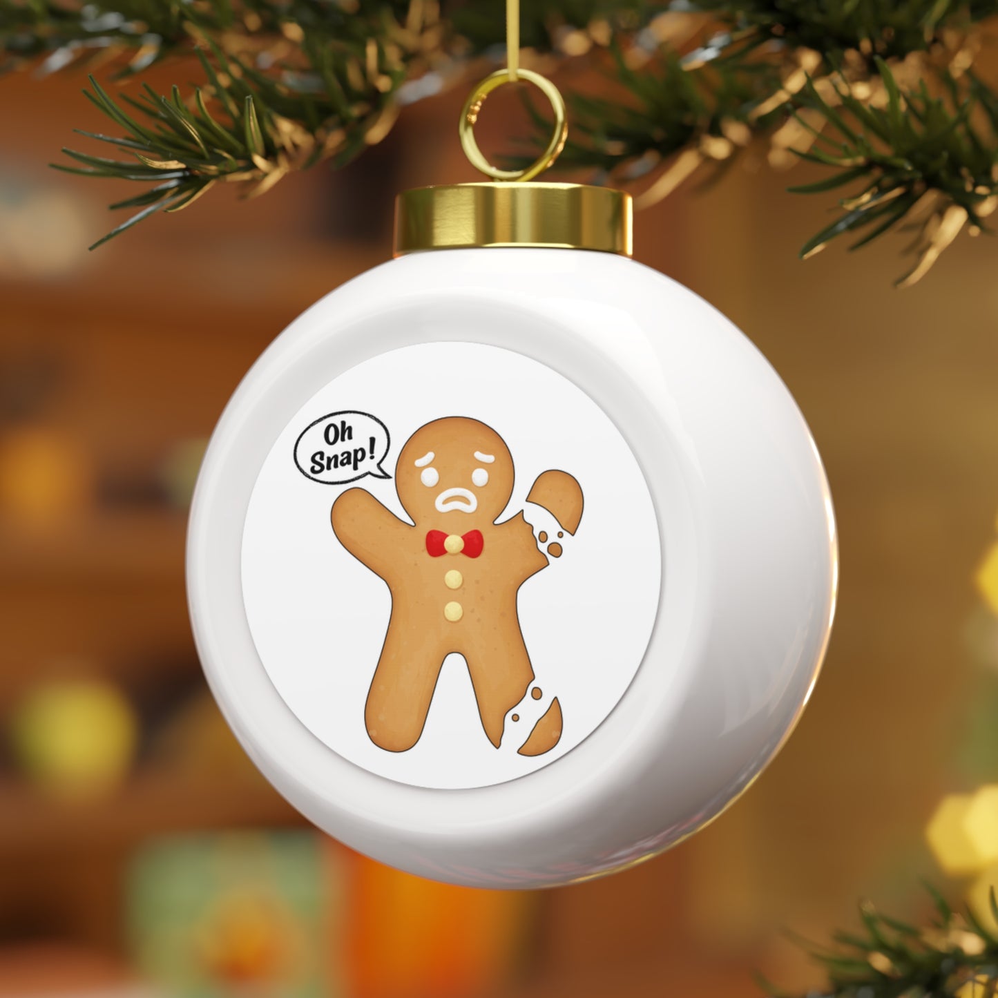 Funny Gingerbread Christmas Ornament for Friend – “Oh Snap!” Vintage Ceramic Holiday Ball