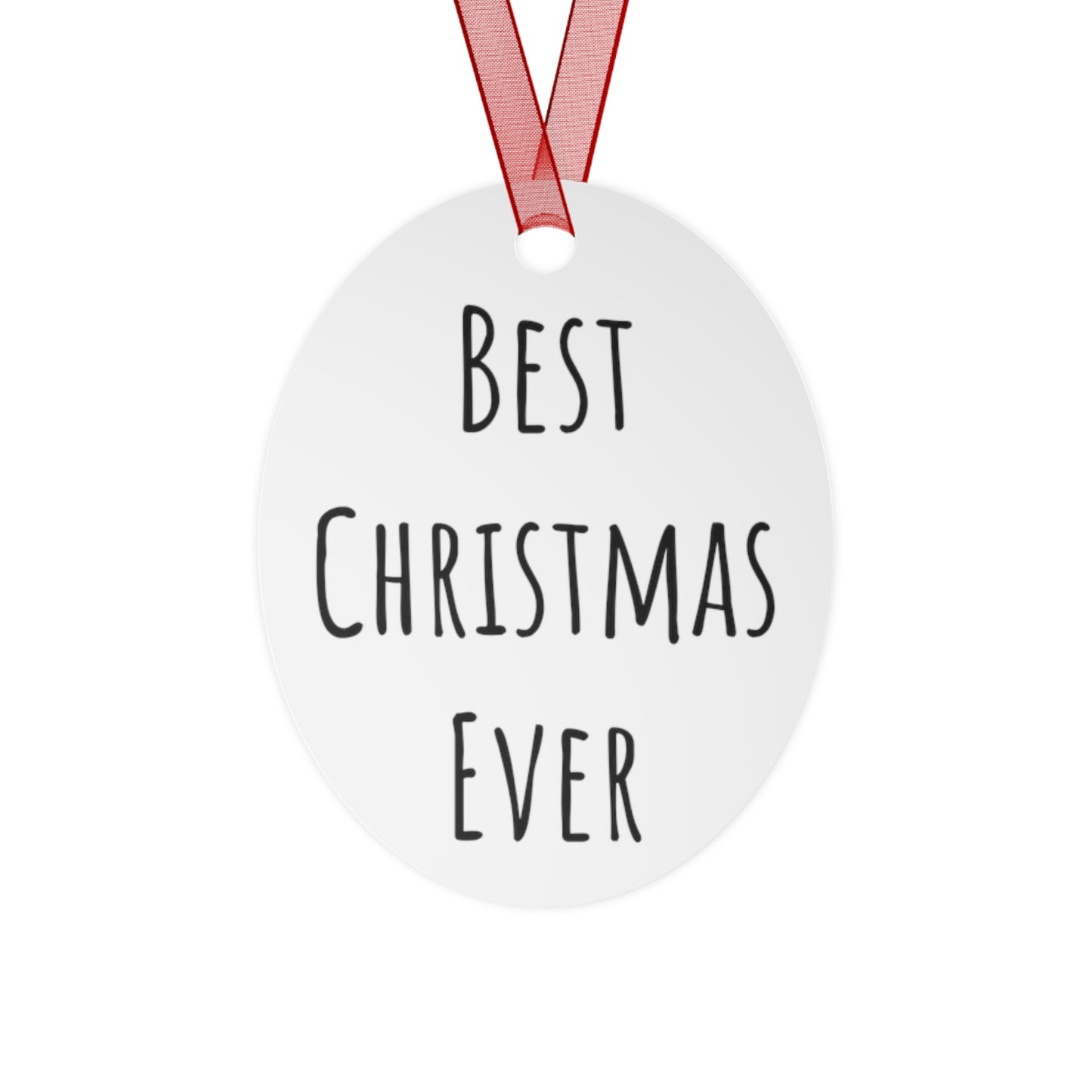Best Christmas Ever Bell Ornament - Handcrafted Gloss White Aluminum Holiday Decor with Red Ribbon, Durable & Vibrant, Perfect for Tree, Gift, or Home Decoration
