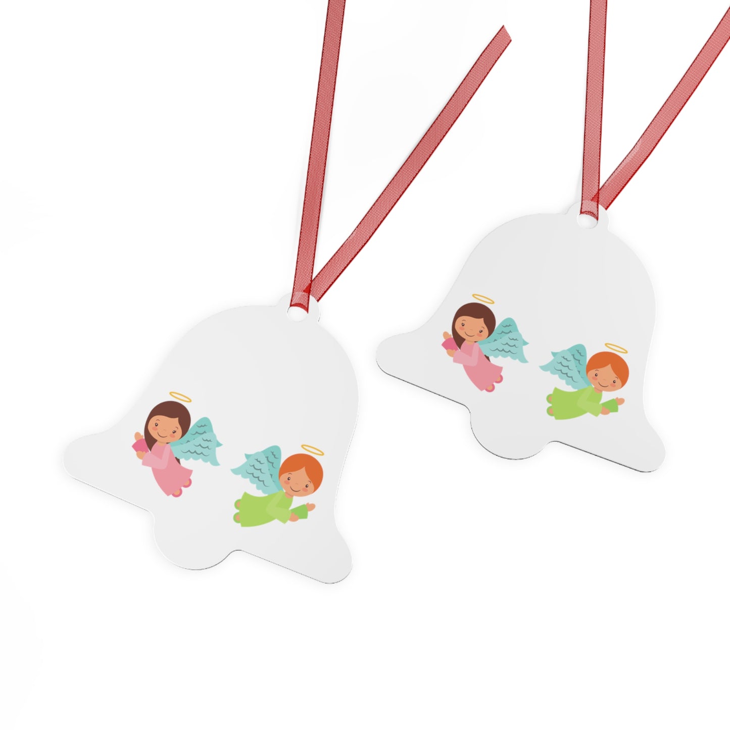 Pastel Angel Ornament – Bell Shape – Hand-Painted, Durable Aluminum with Red Ribbon – Ideal Christmas Gift for Kids, Holiday Décor, or Keepsake