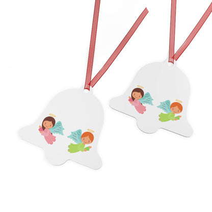 Pastel Angel Ornament – Bell Shape – Hand-Painted, Durable Aluminum with Red Ribbon – Ideal Christmas Gift for Kids, Holiday Décor, or Keepsake