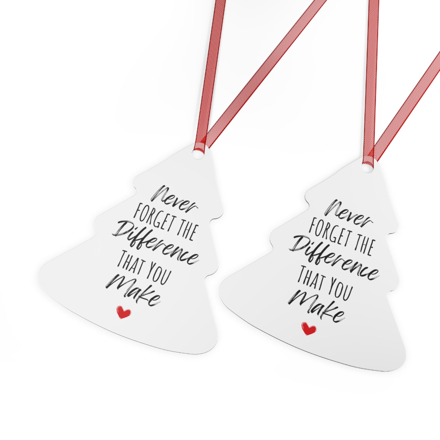 Never Forget The Difference You Make Ornament - Heartfelt Gift for Her, Inspirational Christmas Tree Decoration, Motivational Gift for Women, Teachers, and Loved Ones - Bell-Shaped Glossy Aluminum