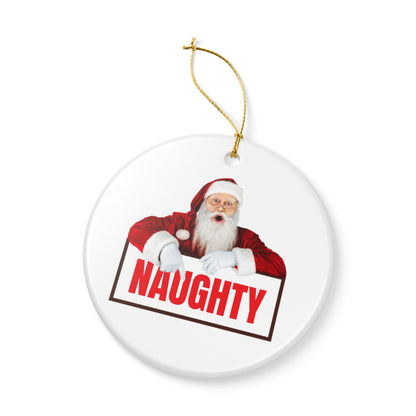 Funny Santa “Naughty” Christmas Ornament – Ceramic Holiday Tree Decoration Gift for Him or Her