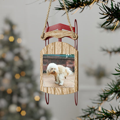 Funny Pooping Dog Sled Ornament - Hilarious Holiday Decor, MDF & Galvanized Steel Material, with Twine for Hanging, Ideal Gift for Dog Lovers