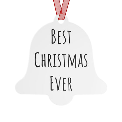 Best Christmas Ever Bell Ornament - Handcrafted Gloss White Aluminum Holiday Decor with Red Ribbon, Durable & Vibrant, Perfect for Tree, Gift, or Home Decoration