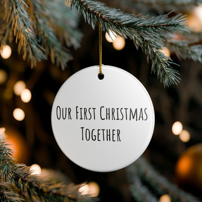 Our First Christmas Together Ceramic Ornament - White Holiday Decoration, 2.8" Round with Gold String, Perfect for Couple Gift or Keepsake
