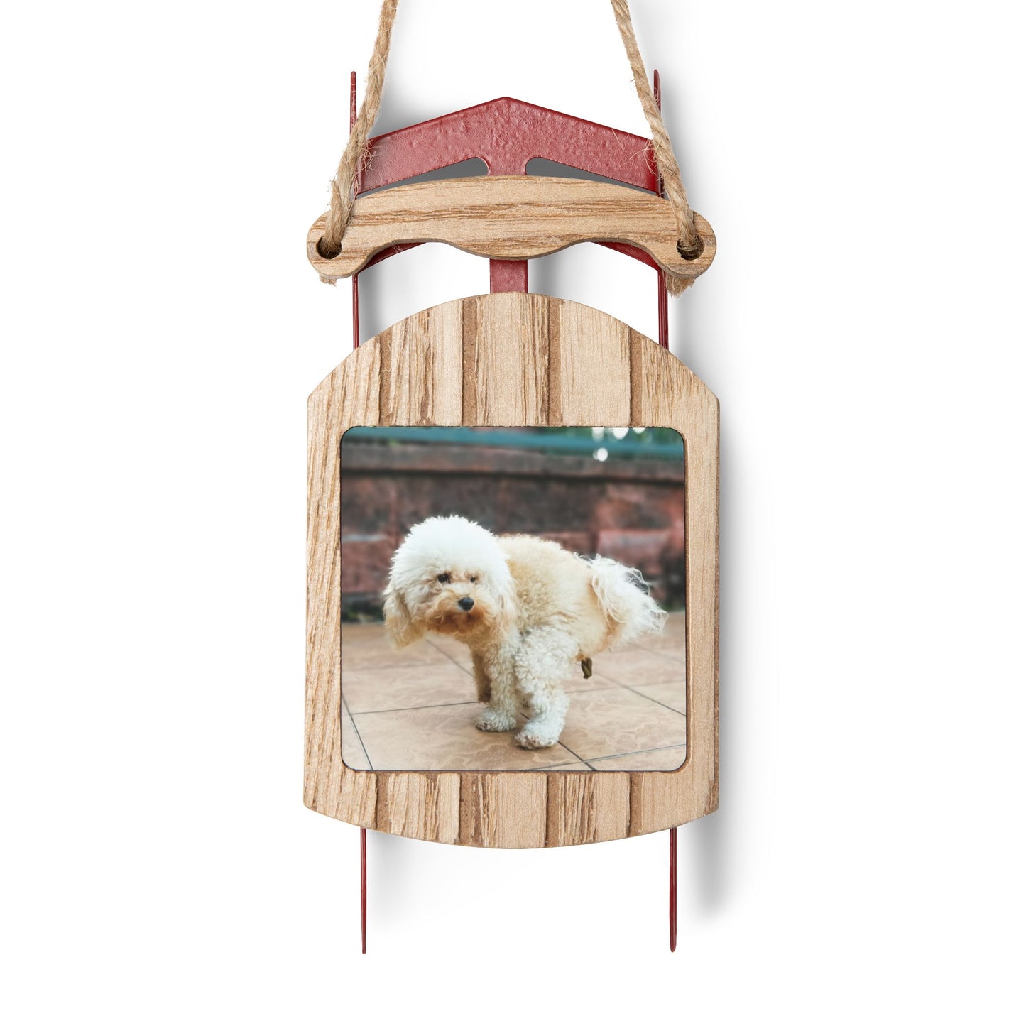 Funny Pooping Dog Sled Ornament - Hilarious Holiday Decor, MDF & Galvanized Steel Material, with Twine for Hanging, Ideal Gift for Dog Lovers