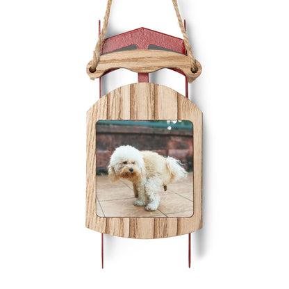 Funny Pooping Dog Sled Ornament - Hilarious Holiday Decor, MDF & Galvanized Steel Material, with Twine for Hanging, Ideal Gift for Dog Lovers
