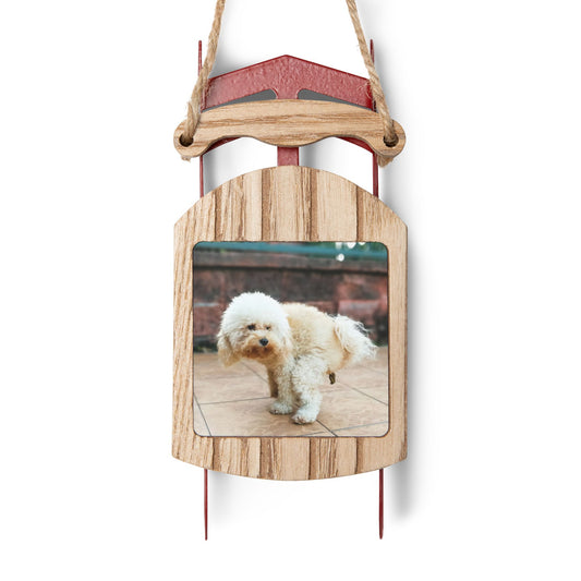 Funny Pooping Dog Sled Ornament - Hilarious Holiday Decor, MDF & Galvanized Steel Material, with Twine for Hanging, Ideal Gift for Dog Lovers