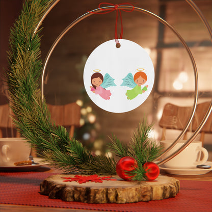 Pastel Angel Ornament – Bell Shape – Hand-Painted, Durable Aluminum with Red Ribbon – Ideal Christmas Gift for Kids, Holiday Décor, or Keepsake