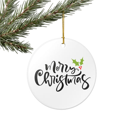 Merry Christmas Ceramic Ornament – Minimalist Holly Tree Decoration Gift for Her
