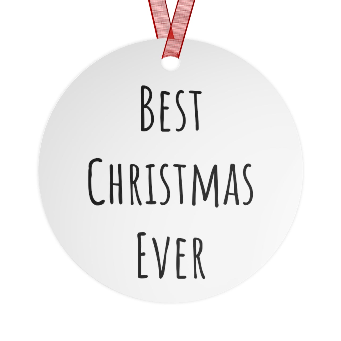 Best Christmas Ever Bell Ornament - Handcrafted Gloss White Aluminum Holiday Decor with Red Ribbon, Durable & Vibrant, Perfect for Tree, Gift, or Home Decoration