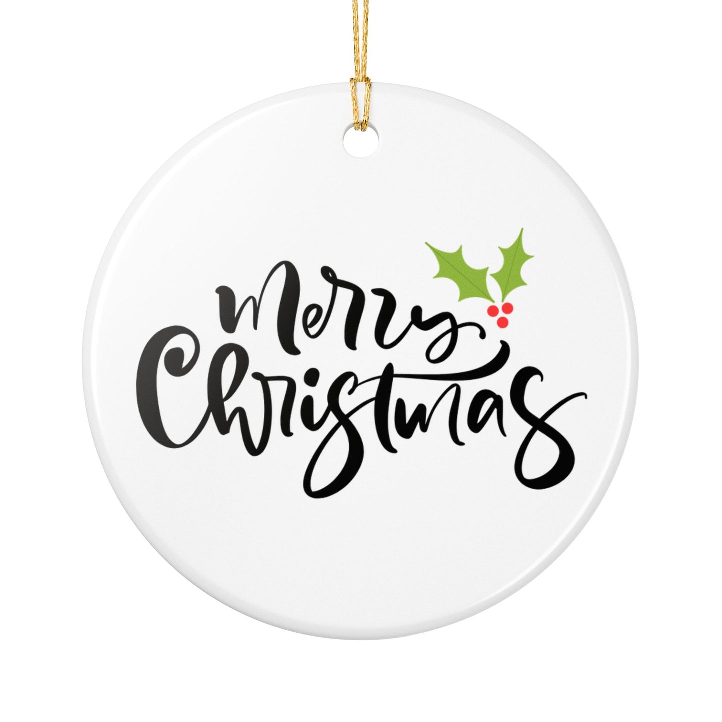 Merry Christmas Ceramic Ornament – Minimalist Holly Tree Decoration Gift for Her