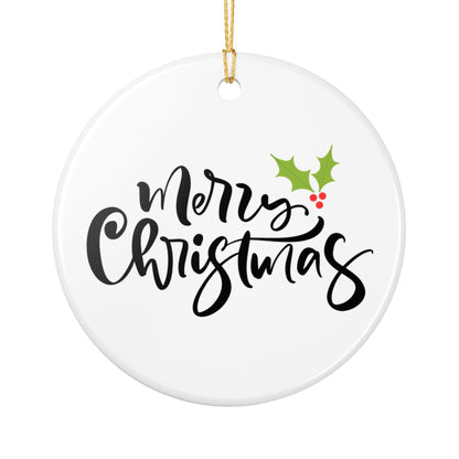 Merry Christmas Ceramic Ornament – Minimalist Holly Tree Decoration Gift for Her