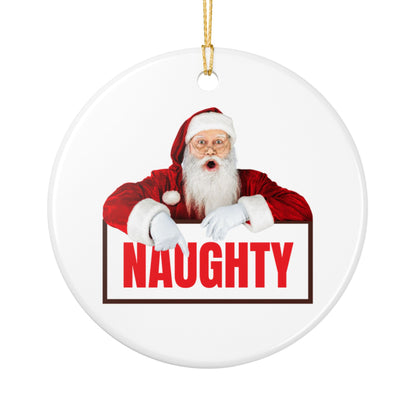 Funny Santa “Naughty” Christmas Ornament – Ceramic Holiday Tree Decoration Gift for Him or Her