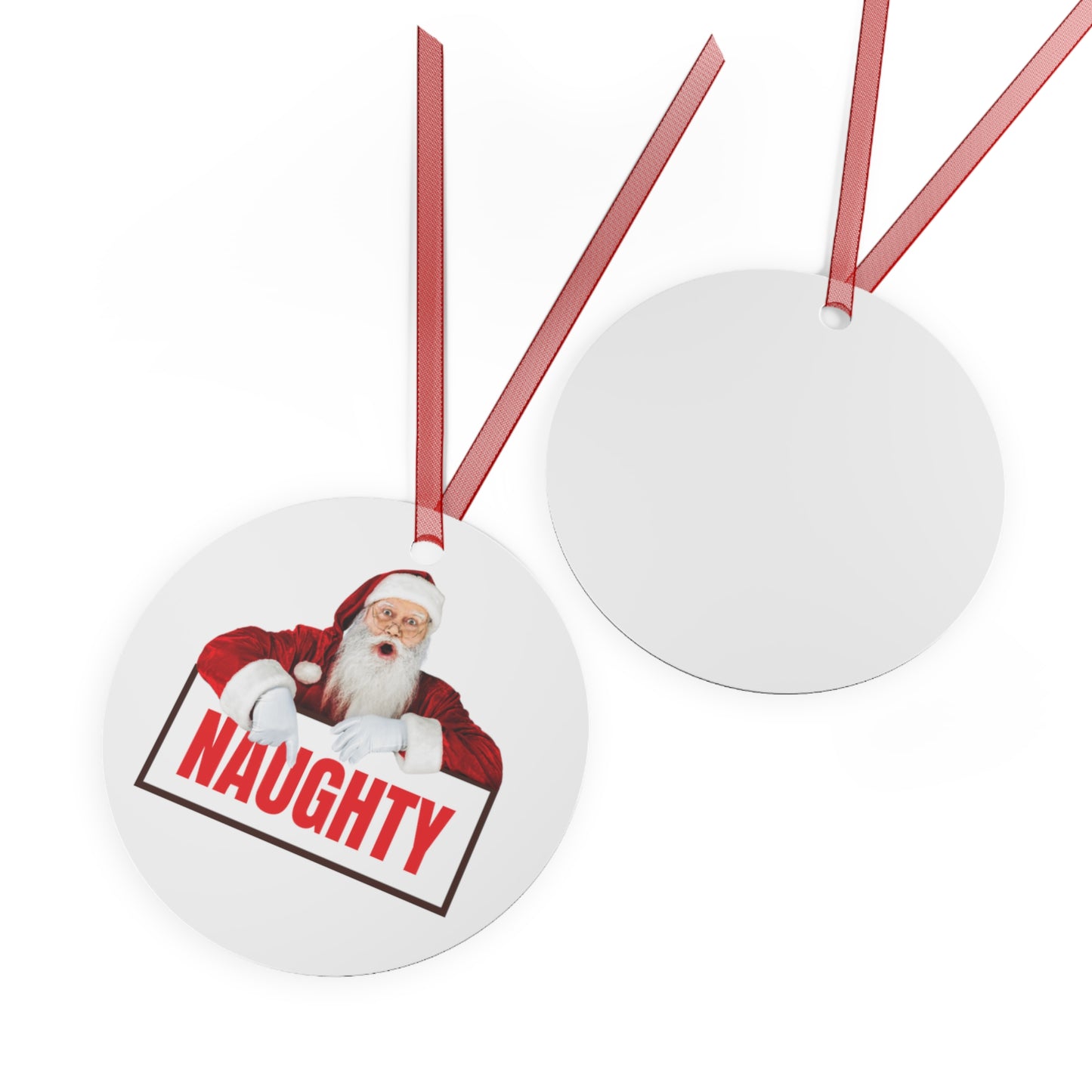 Funny Santa “Naughty” Metal Christmas Ornament – Double-Sided Holiday Tree Decoration Gift for Him or Her