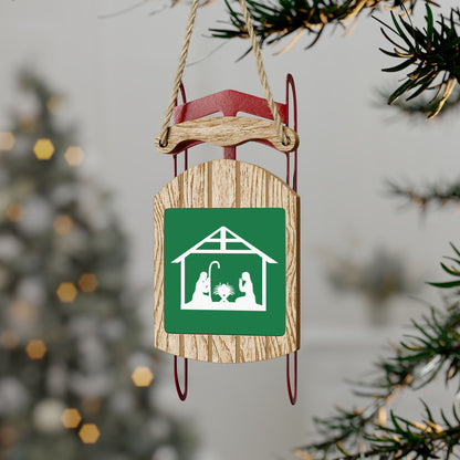 Holiday Sled Ornament with Nativity Design - Personalized Christmas Decor, MDF & Galvanized Steel, Includes Twine - Available in 1, 5, 10, or 20 Pack