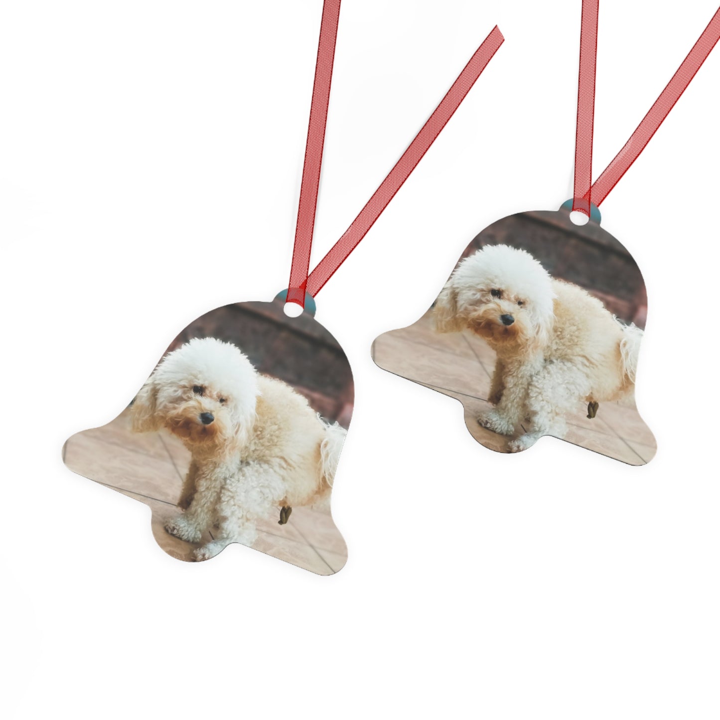 Funny Pooping Dog Bell-Shaped Ornament – Hilarious Pet Lover Christmas Decor – Metal Holiday Keepsake with Red Ribbon (Durable Aluminum, Double-Sided Printing)