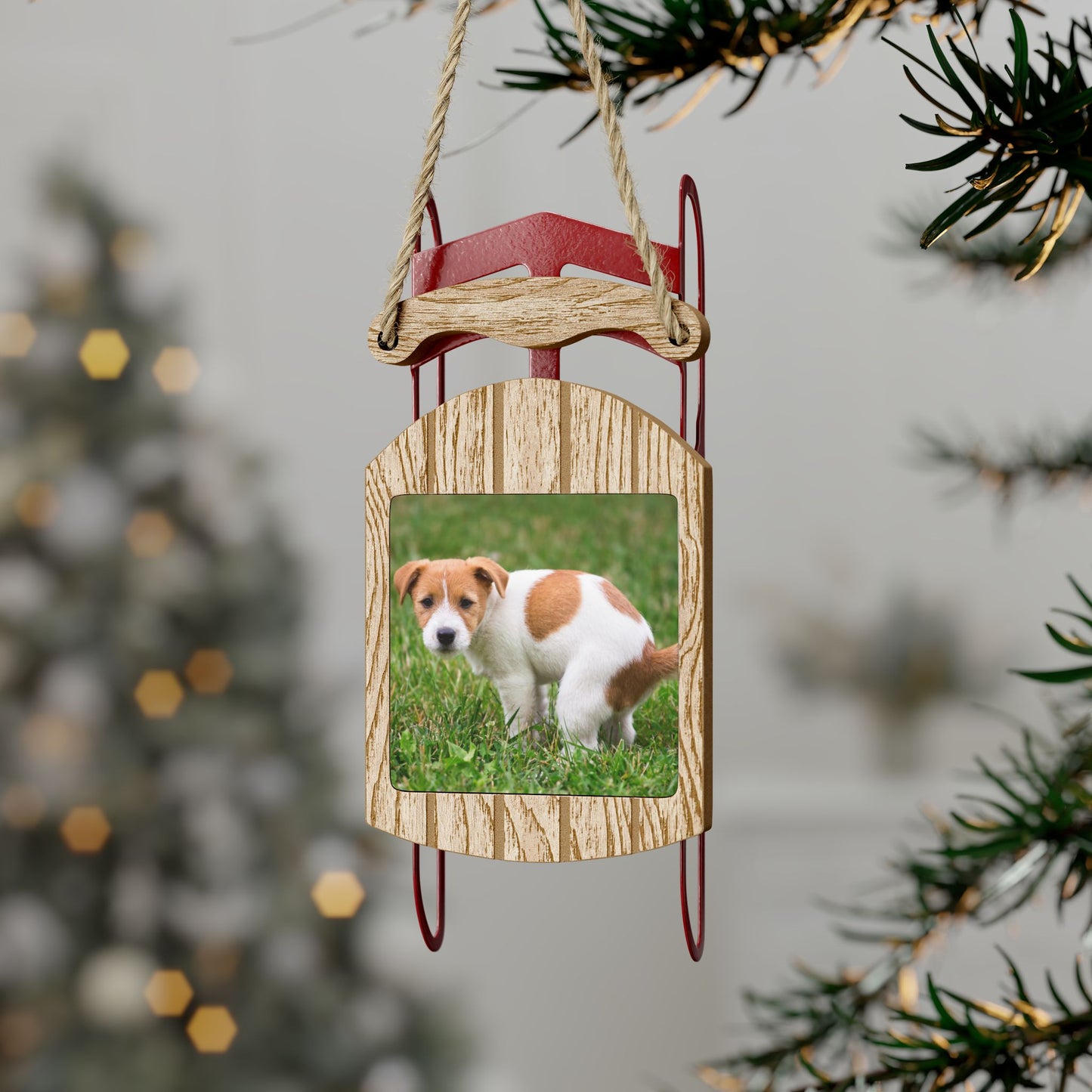 Funny Pooping Puppy Sled Ornament – Quirky Holiday Décor for Dog Lovers, 1-20 Pack, MDF with Twine Thread for Hanging