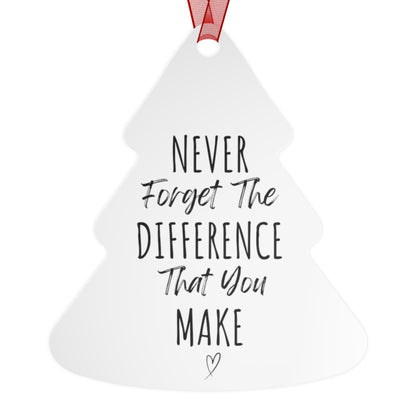 Never Forget The Difference You Make Bell Ornament | Inspirational Gift for Her | Motivational Metal Christmas Ornament | Heartfelt Holiday Decoration with Red Ribbon