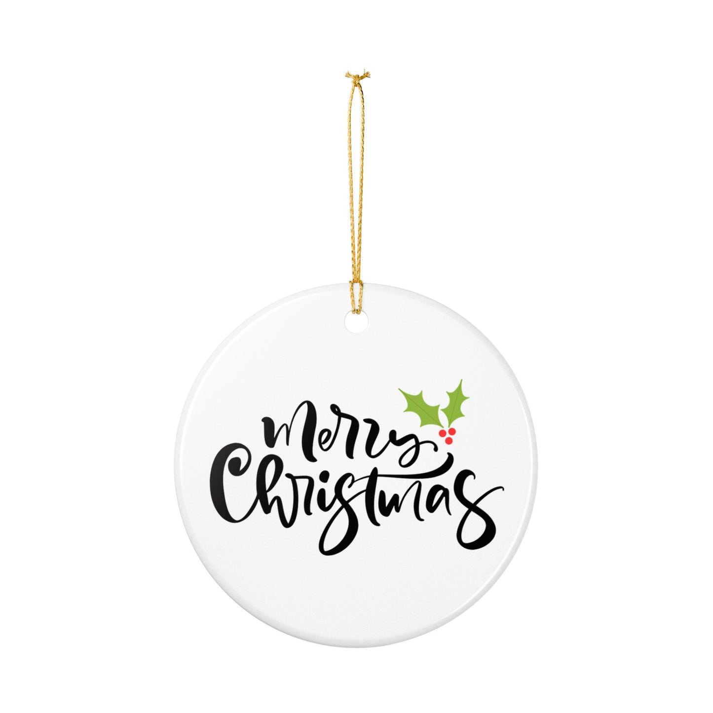 Merry Christmas Ceramic Ornament – Minimalist Holly Tree Decoration Gift for Her