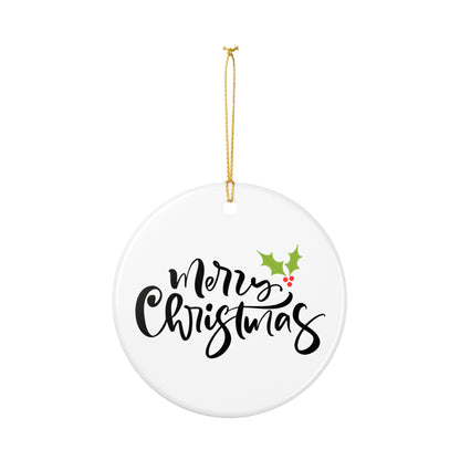 Merry Christmas Ceramic Ornament – Minimalist Holly Tree Decoration Gift for Her