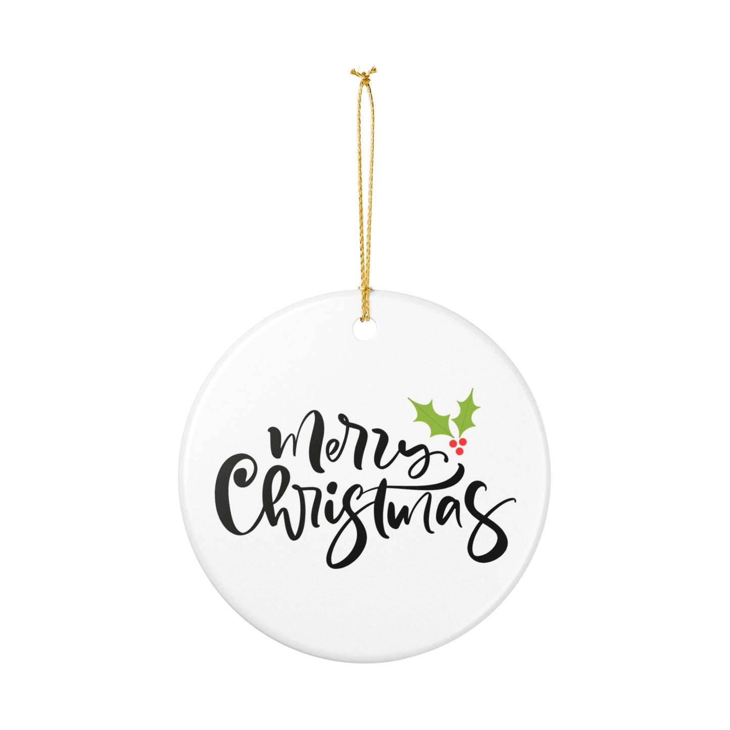 Merry Christmas Ceramic Ornament – Minimalist Holly Tree Decoration Gift for Her