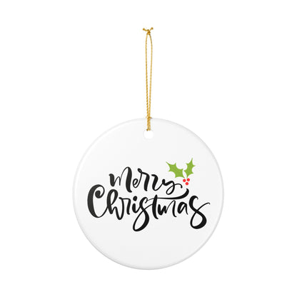 Merry Christmas Ceramic Ornament – Minimalist Holly Tree Decoration Gift for Her
